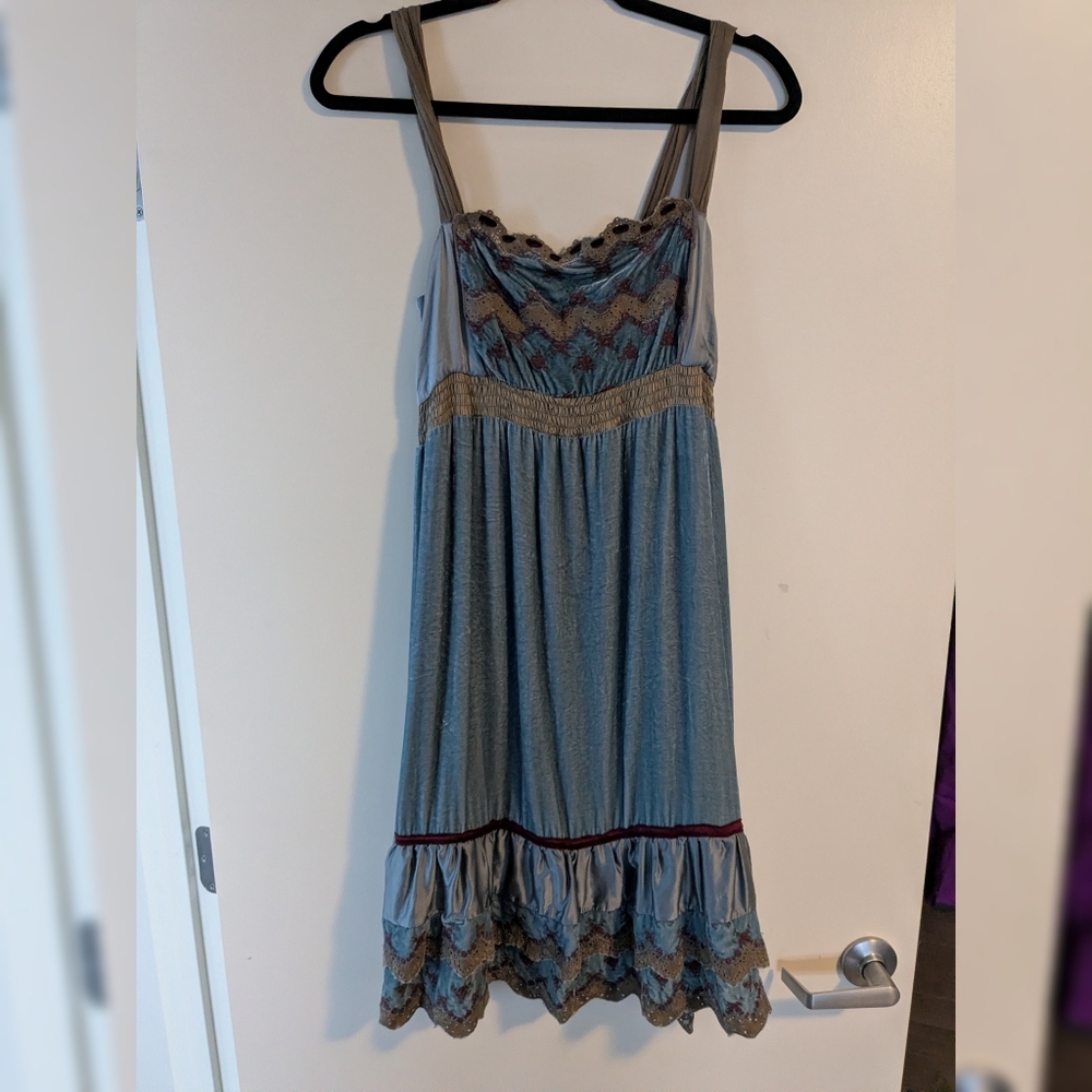 Hale Bob Blue And Brown Silk and Velvet Dress